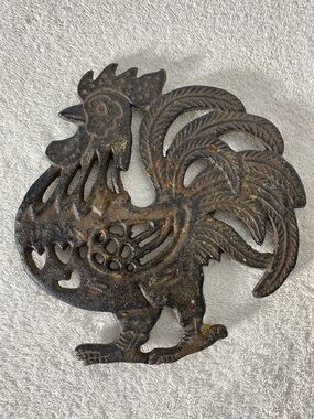Vintage Cast Iron Rooster Trivet W Excellent Patina Countrycore Chicken